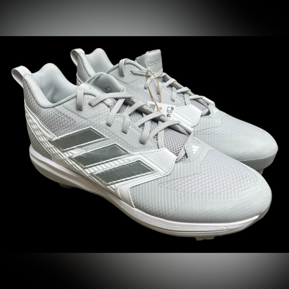 Men’s New Adidas Icon 8 Gray and White Baseball Shoes Molded Plastic Cleats
